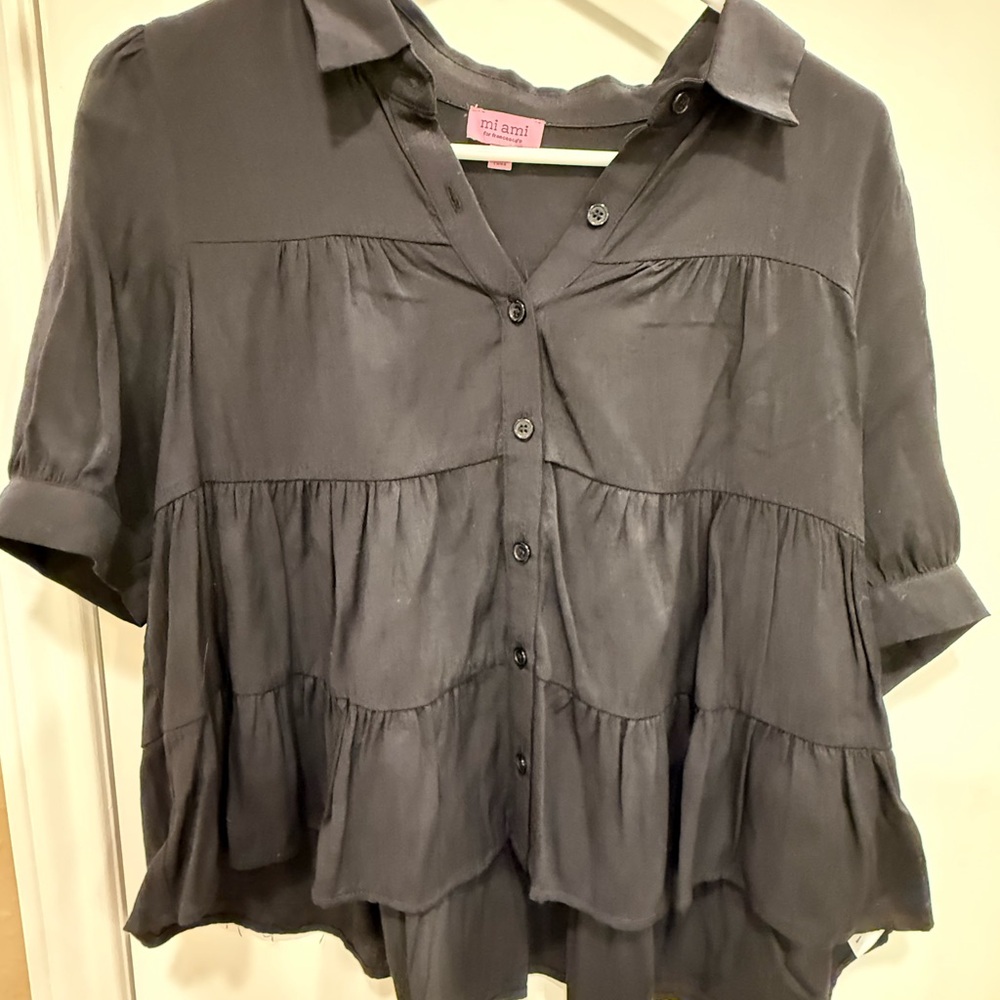 mi Ami brand Black Tiered Button-Front Women's Top